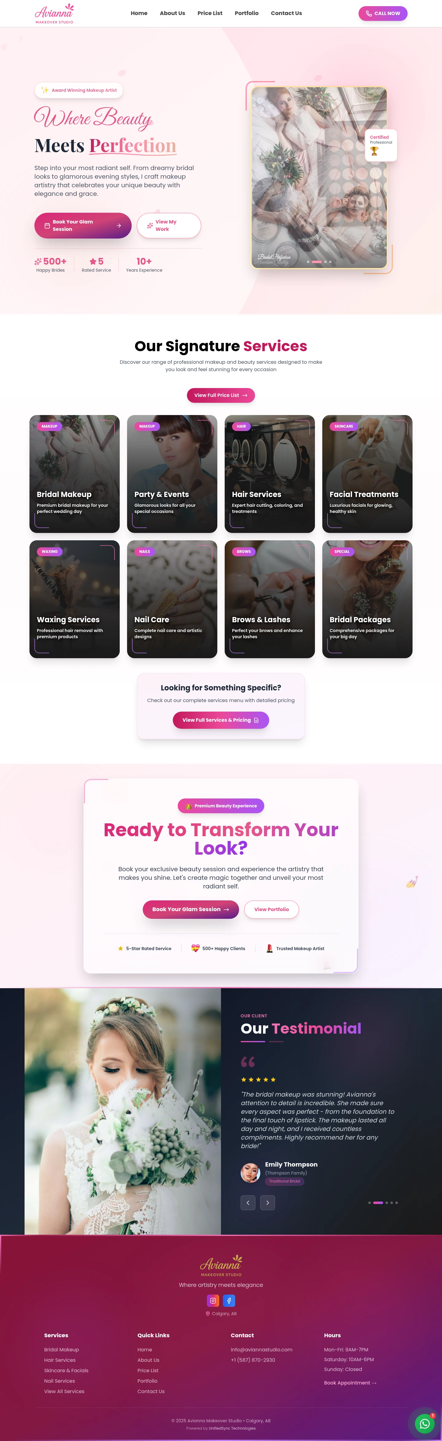Avianna Makeover Studio - Website Screenshot