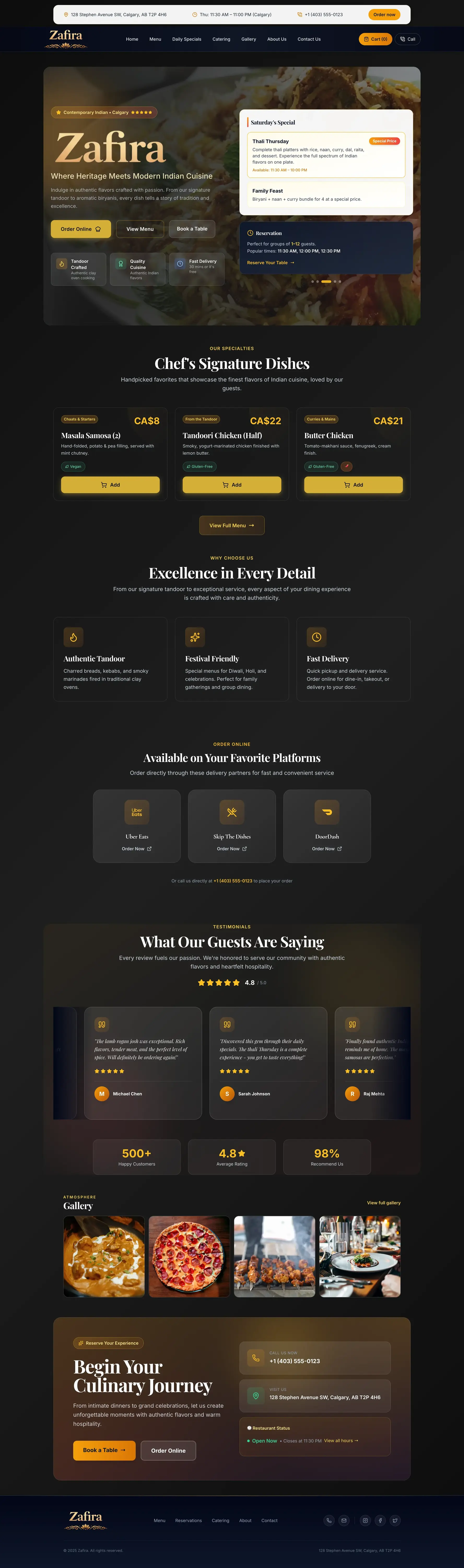 Zafira Restaurant & Food Delivery - Website Screenshot